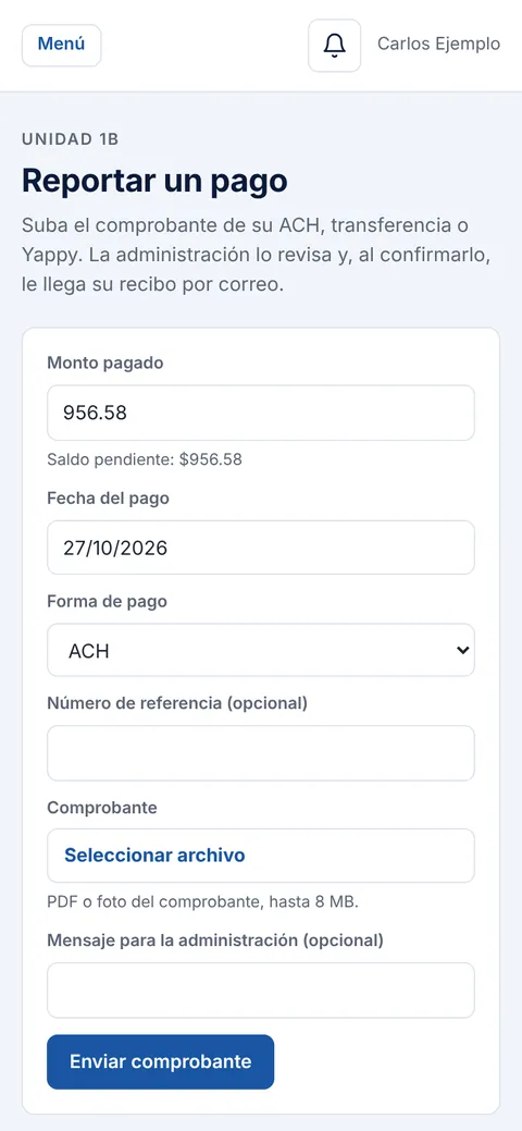 Reporte de pago con comprobante desde el celular