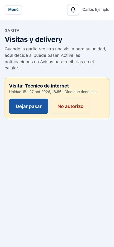 El propietario autoriza la visita desde su celular